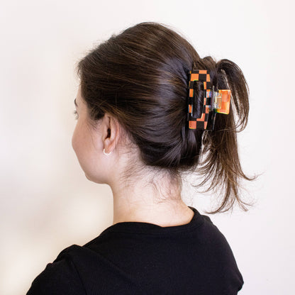 Medium Square Iridescent Checkered Hair Claw Clip