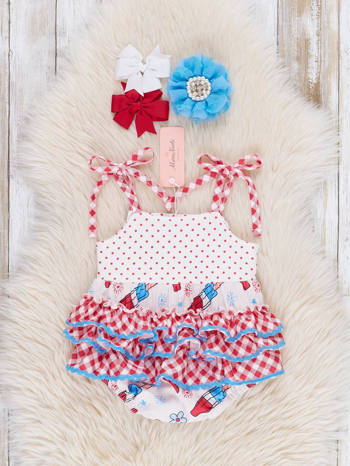 Red, White & Blue Gingham Popsicle Ruffle Bubble