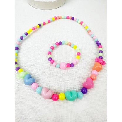 Girls Sweet Heart Necklace and Bracelet Set