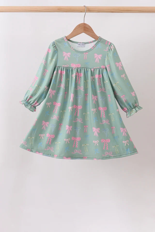 Sage Bow Ruffle Dress