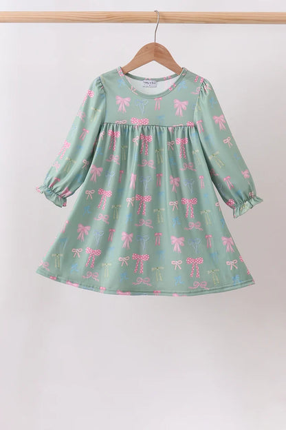 Sage Bow Ruffle Dress