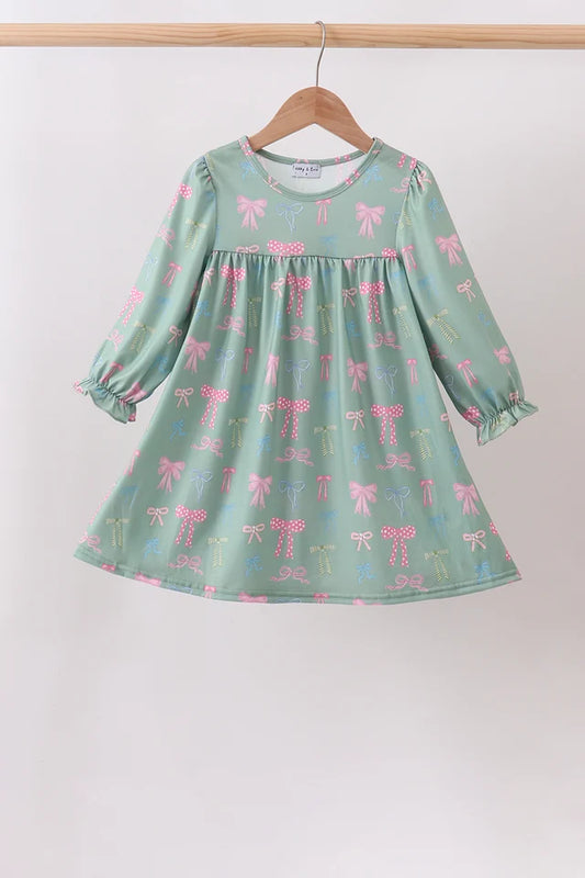 Sage Bow Ruffle Dress