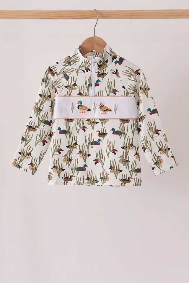 Duck Embroidery Half-Zip Pullover