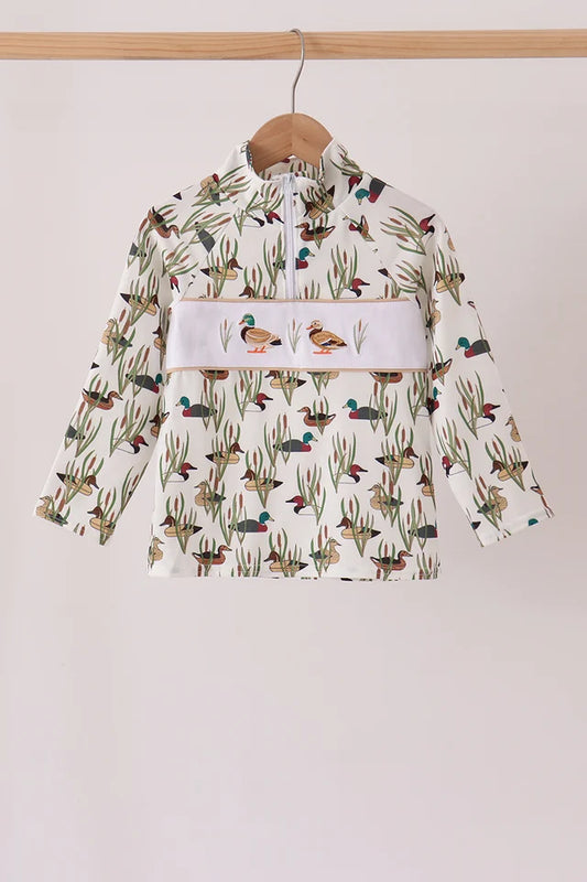 Duck Embroidery Half-Zip Pullover