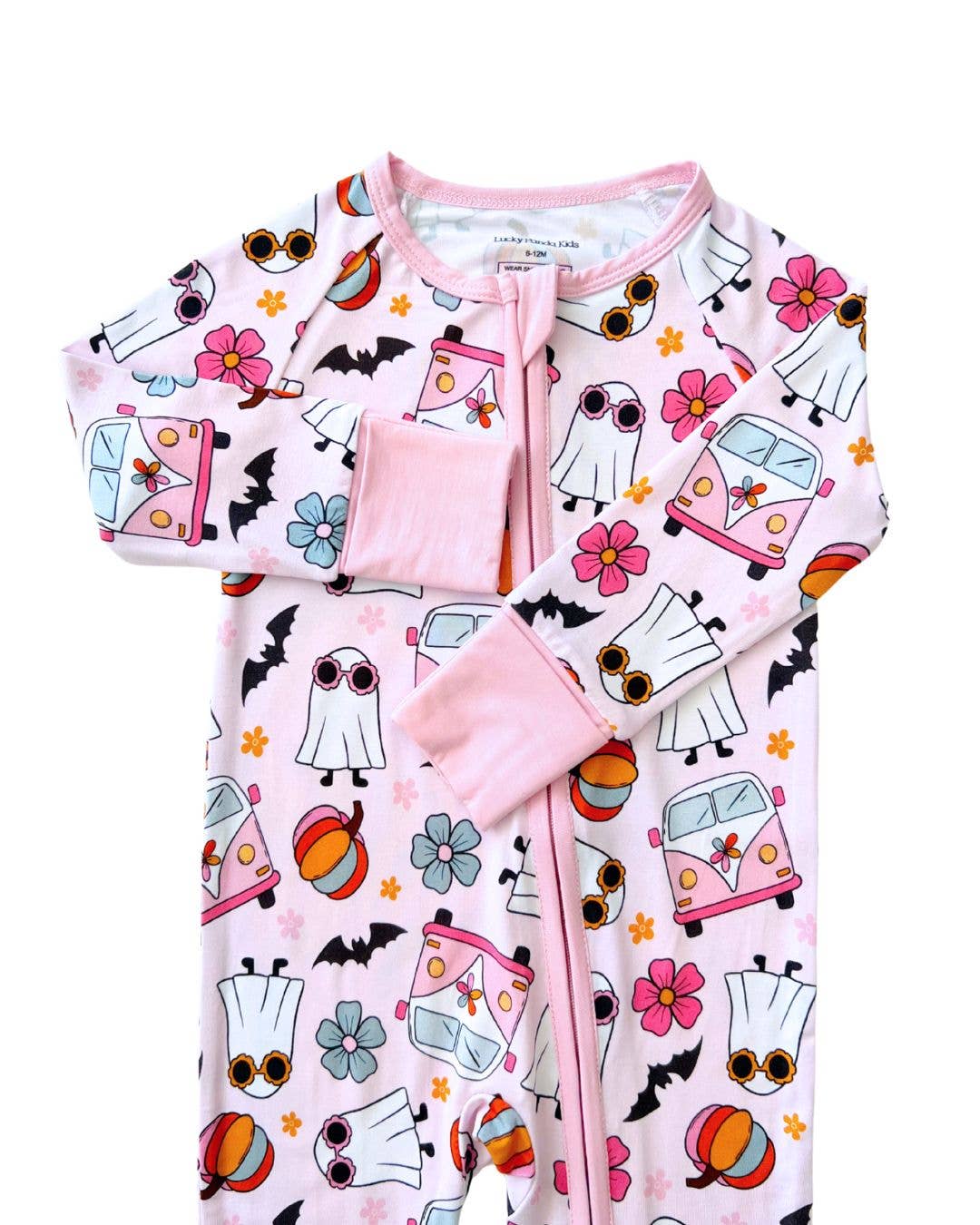 Halloween Bamboo Baby Zip Romper | Retro Ghost