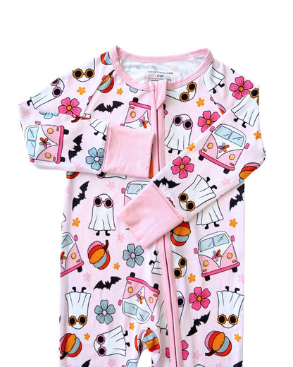 Halloween Bamboo Baby Zip Romper | Retro Ghost