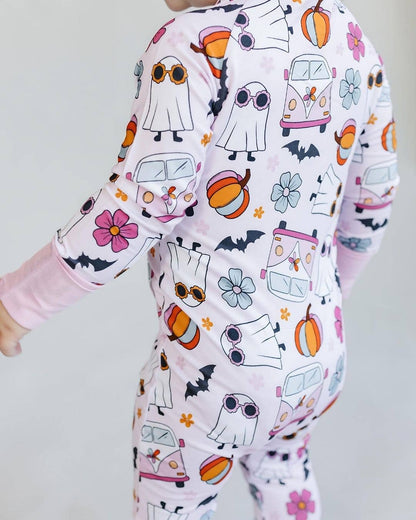 Halloween Bamboo Baby Zip Romper | Retro Ghost