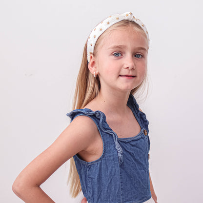 Kids Knot Headband - White Star Stud Velvet Hair Accessories