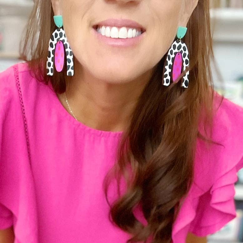 Dottie - Black Polka Dot Pink Pattern Mix Earring