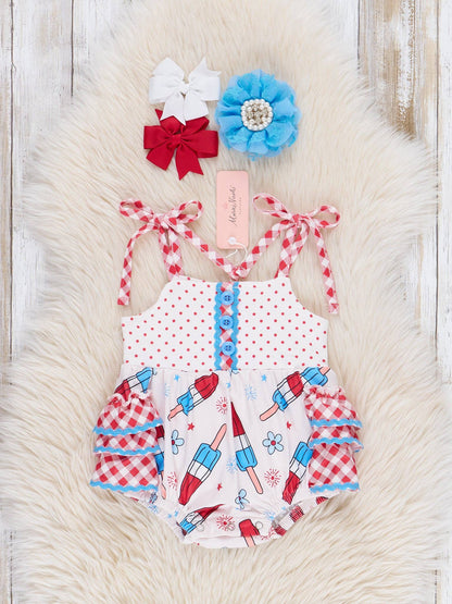 Red, White & Blue Gingham Popsicle Ruffle Bubble