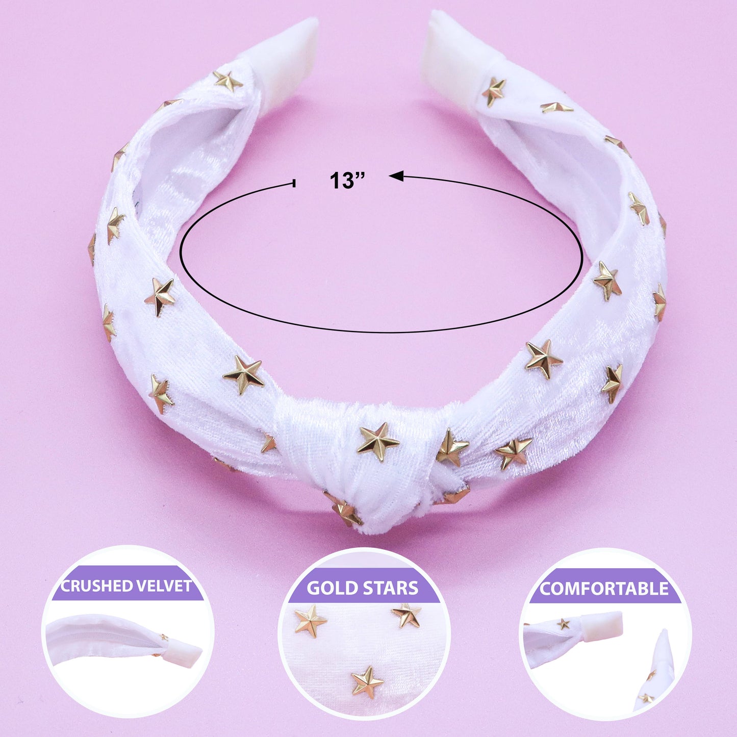 Kids Knot Headband - White Star Stud Velvet Hair Accessories
