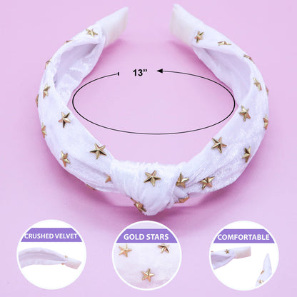 Kids Knot Headband - White Star Stud Velvet Hair Accessories