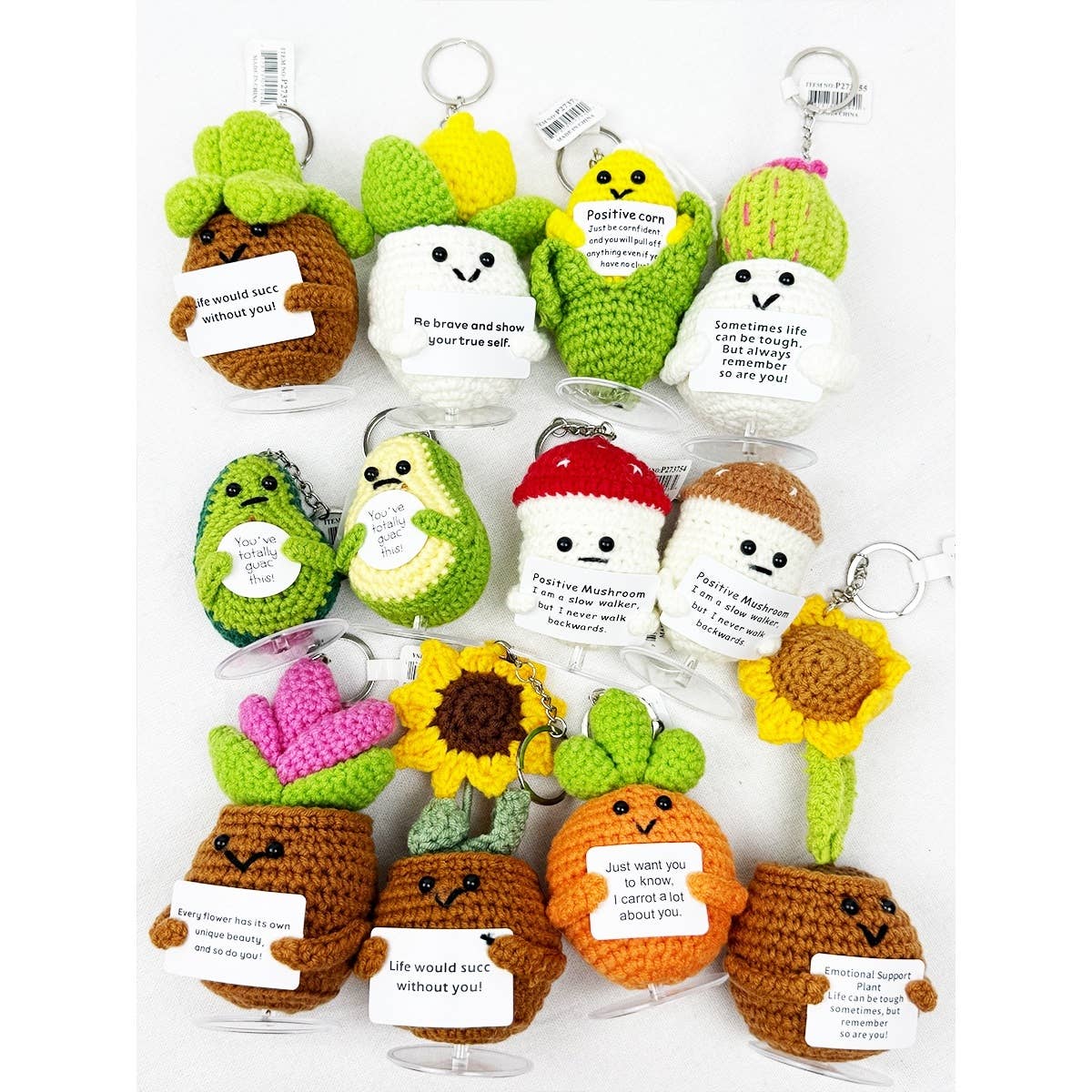 Happy Plant and Veggie Crochet Keychain