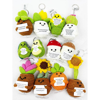Happy Plant and Veggie Crochet Keychain