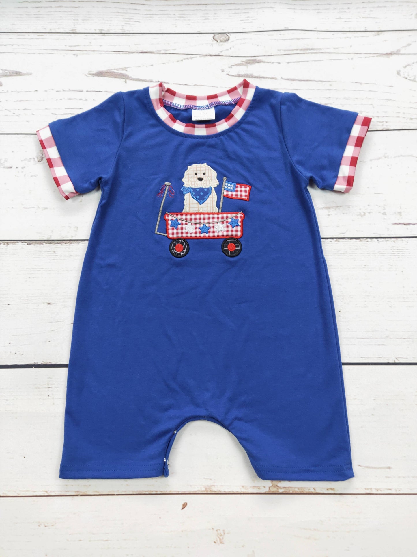 Blue Baby Boy Appliqué Patriotic Romper