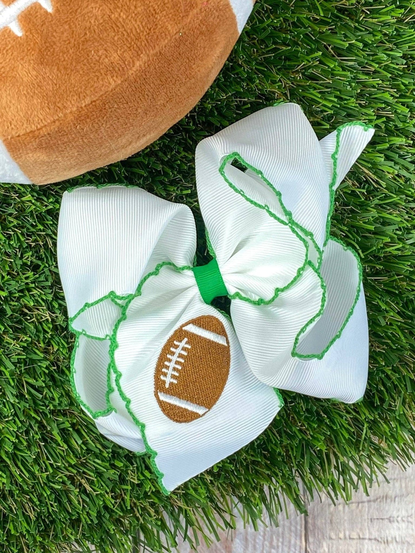 Football Embroidered Moonstitch Hair Bow | Clip or Headband