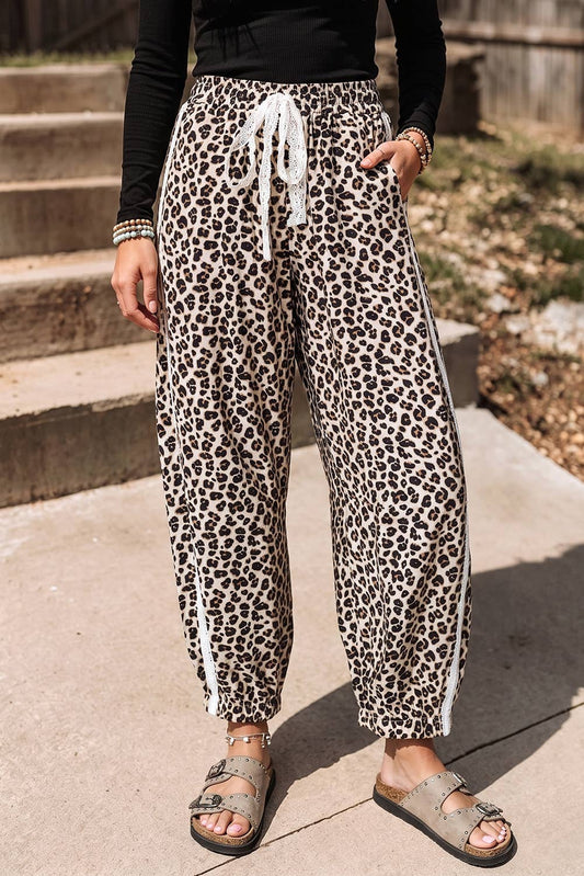 Casual Leopard Print Ankle-Length Elastic Waist Pants