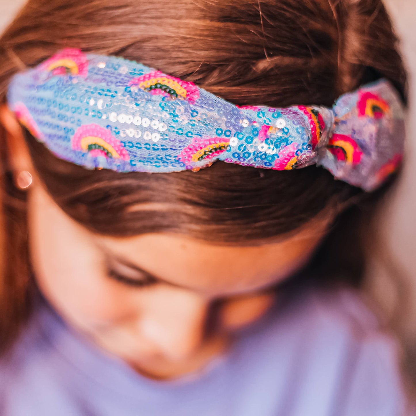 Kids Sequin Knot Headband - Rainbow