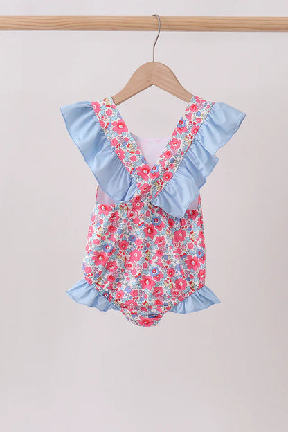 Pink Floral Ruffle One-Piece Swim Suit