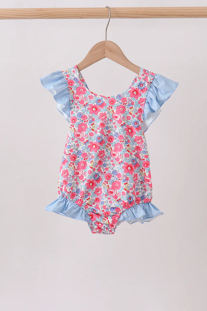 Pink Floral Ruffle One-Piece Swim Suit