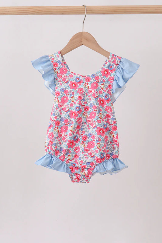 Pink Floral Ruffle One-Piece Swim Suit