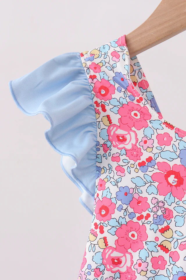 Pink Floral Ruffle One-Piece Swim Suit