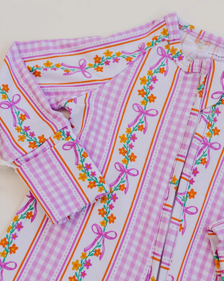 Bamboo Zipper Romper | Gingham & Flowers