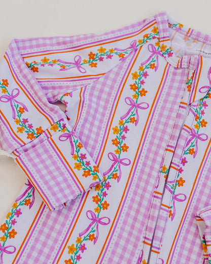 Bamboo Zipper Romper | Gingham & Flowers