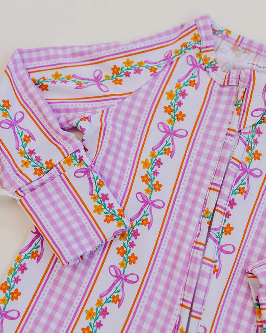 Bamboo Zipper Romper | Gingham & Flowers