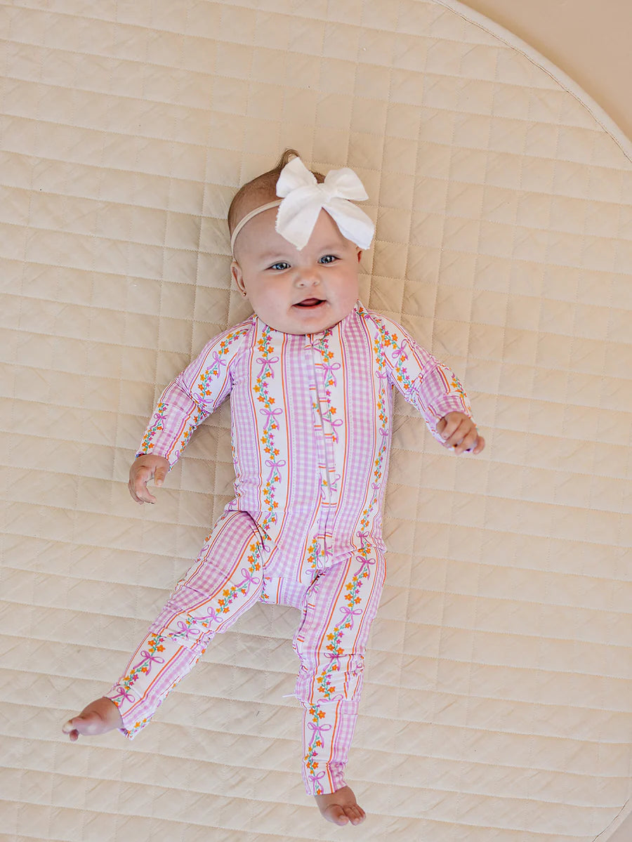 Bamboo Zipper Romper | Gingham & Flowers