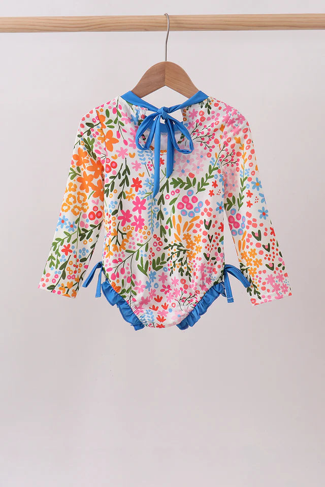 Summer Floral Print Ruffle Rashguard