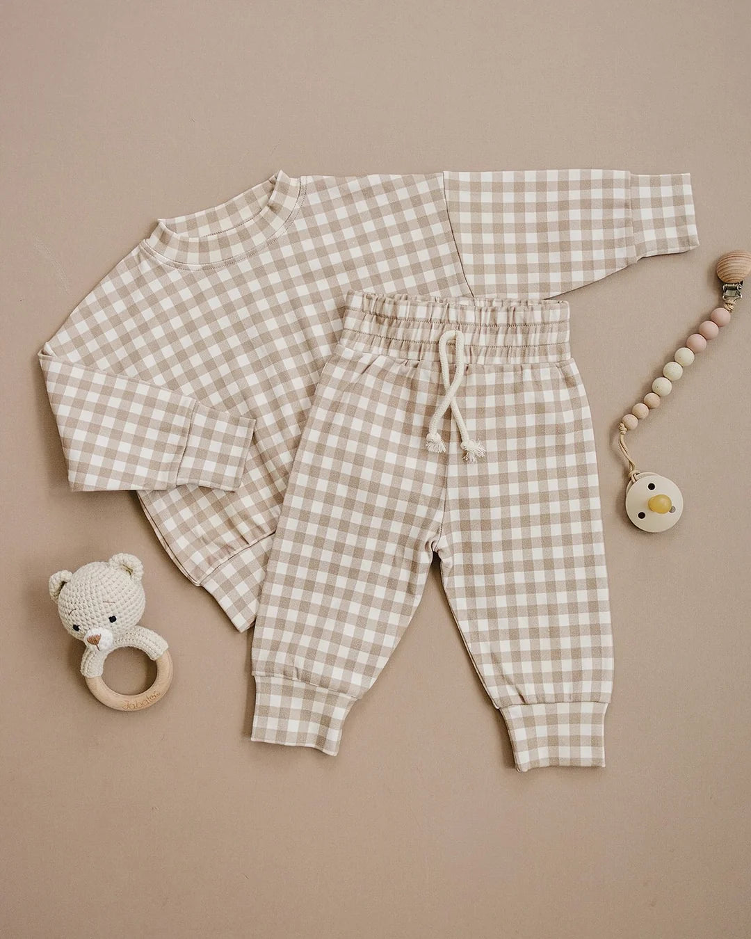 Jogger Set | Beige Gingham