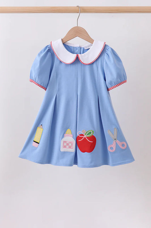 Blue Pencil Apple Applique Dress
