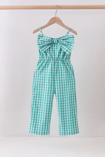 Green Bow Gingham Jumpsuit