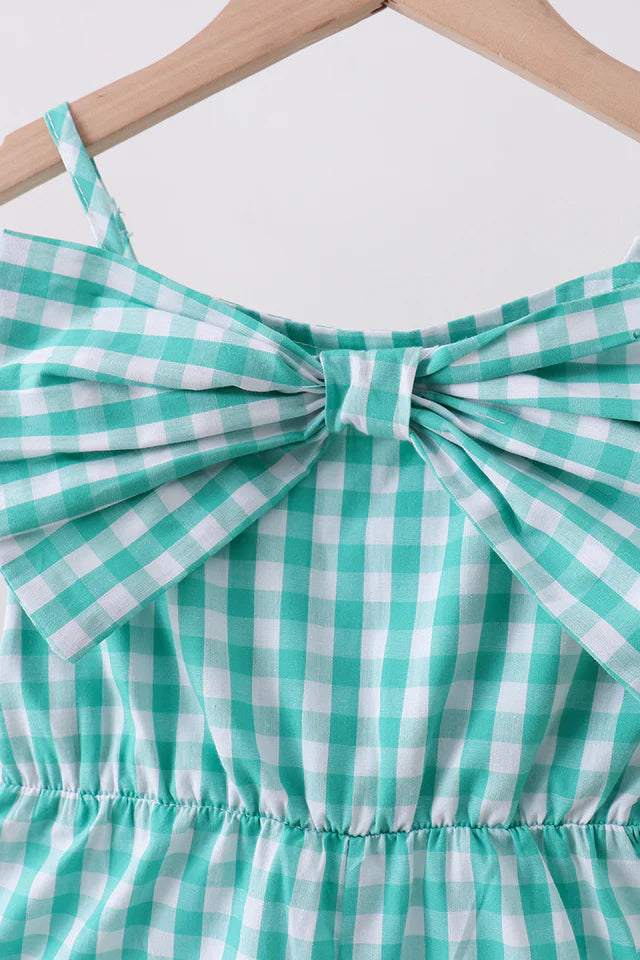 Green Bow Gingham Jumpsuit