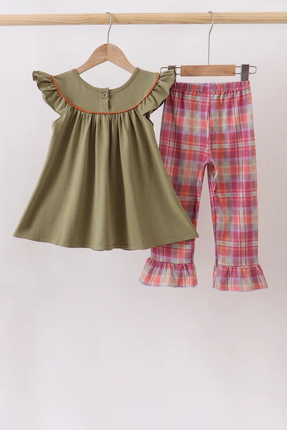 Olive Pumpkin Ruffle Pants Set