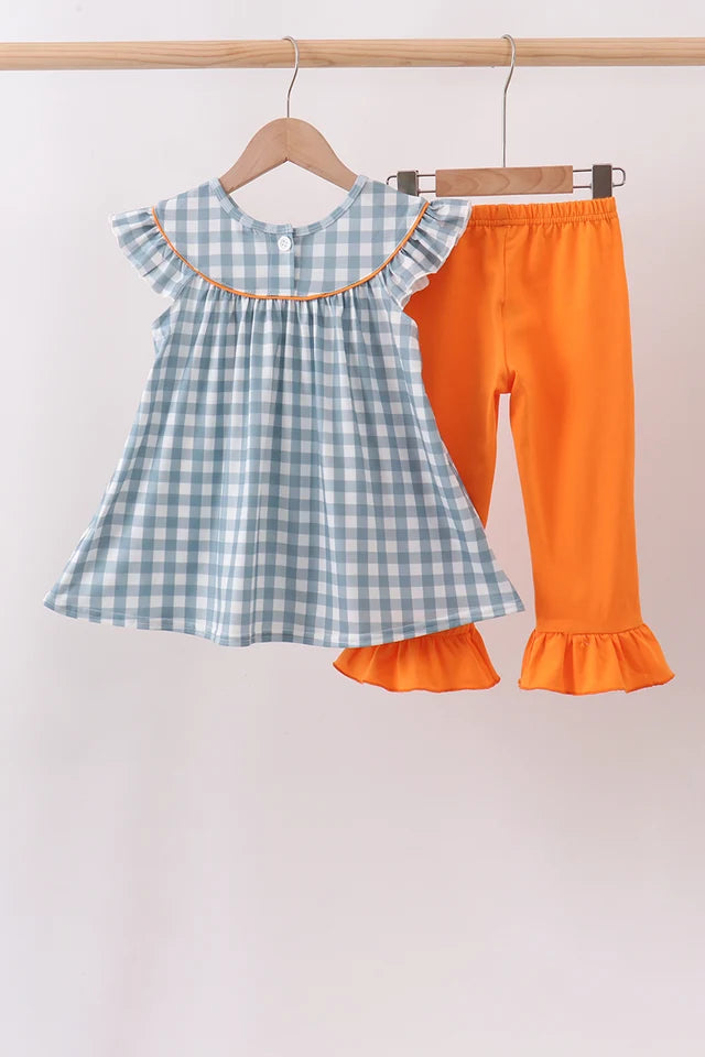 Orange Pumpkin Ruffle Pants Set