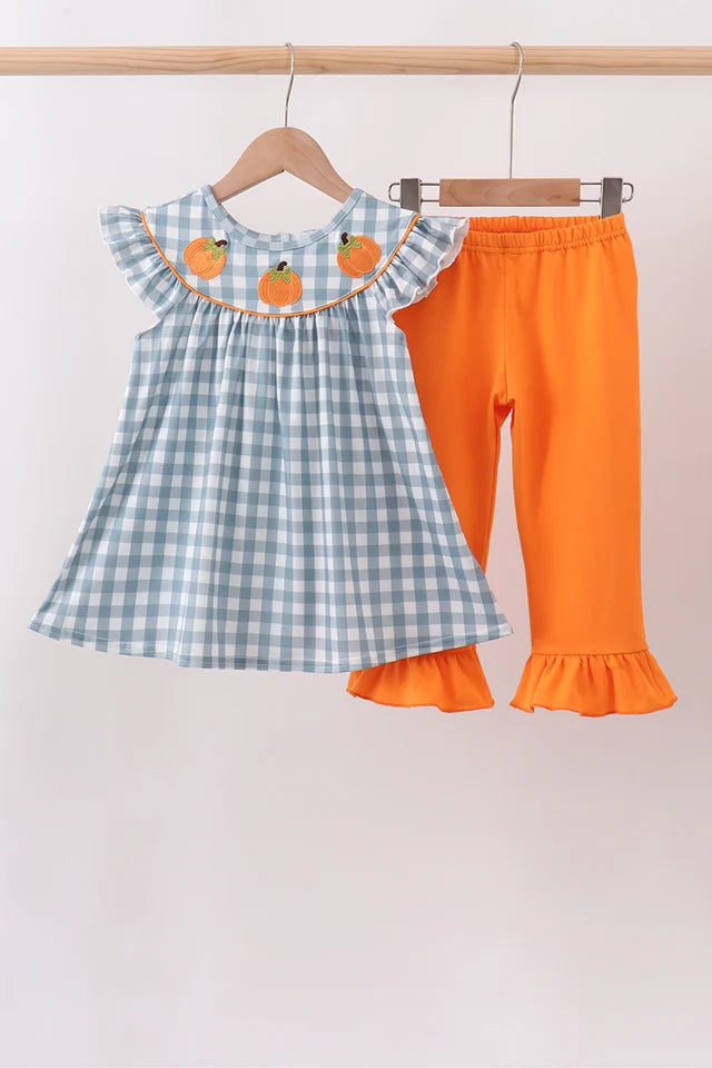 Orange Pumpkin Ruffle Pants Set