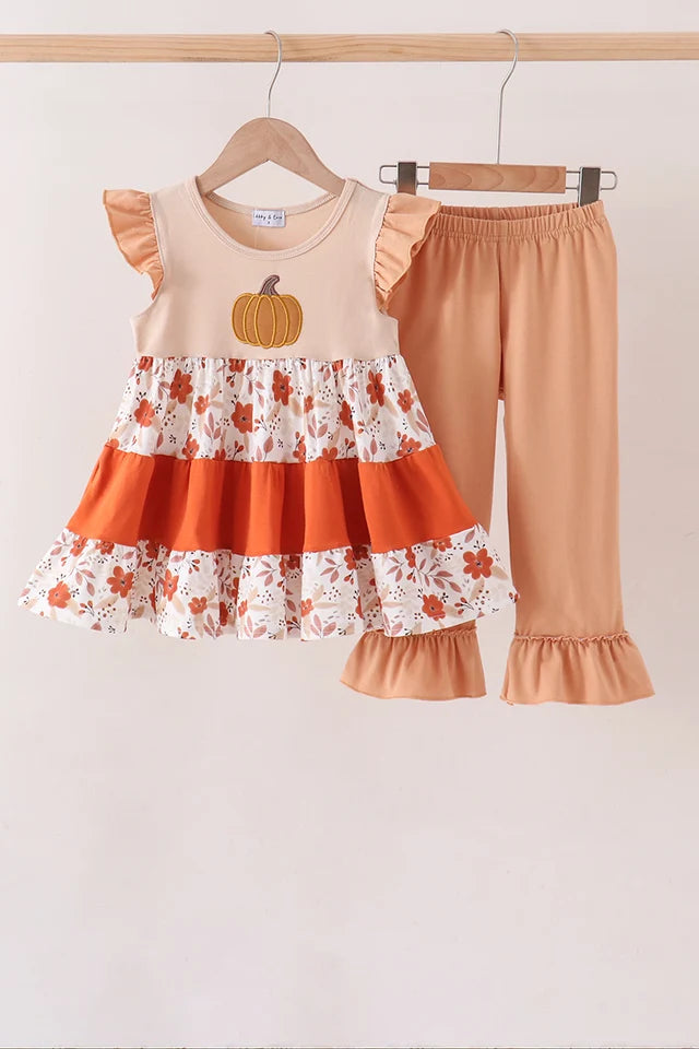 Floral Pumpkin Ruffle Pants Set