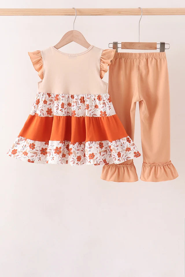 Floral Pumpkin Ruffle Pants Set
