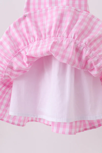 Pink Gingham Ruffle Tiered Dress