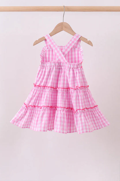 Pink Gingham Ruffle Tiered Dress