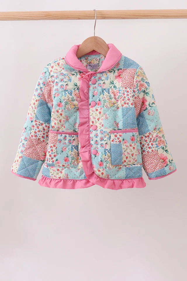 Pink Floral Patchwork Ruffle Jacket