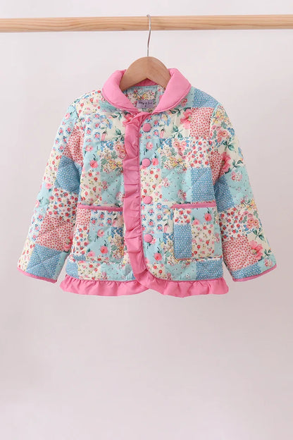 Pink Floral Patchwork Ruffle Jacket