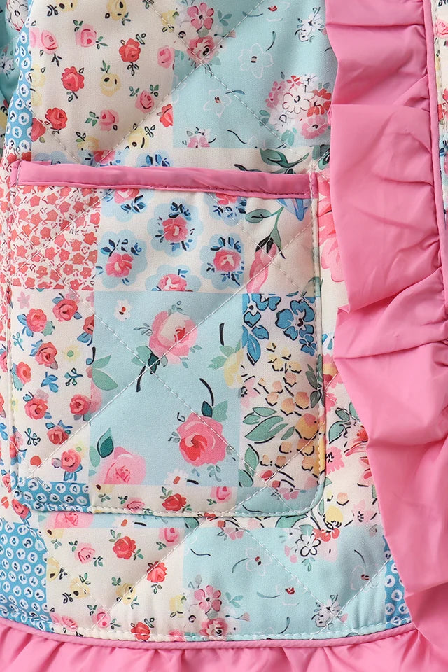 Pink Floral Patchwork Ruffle Jacket