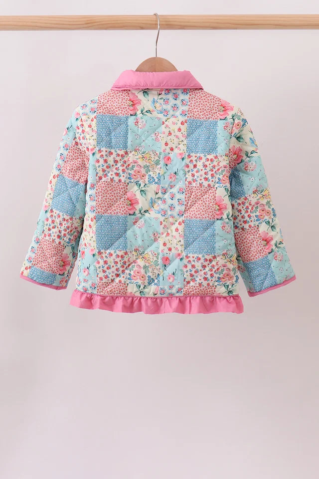 Pink Floral Patchwork Ruffle Jacket
