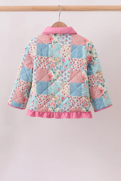 Pink Floral Patchwork Ruffle Jacket
