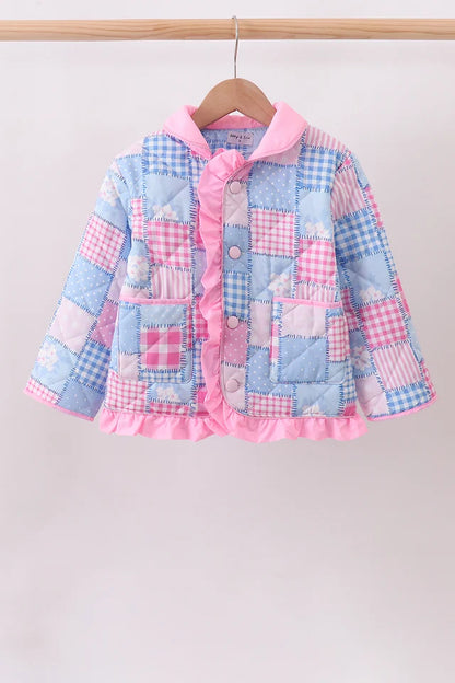 Pink & Blue Patchwork Ruffle Jacket