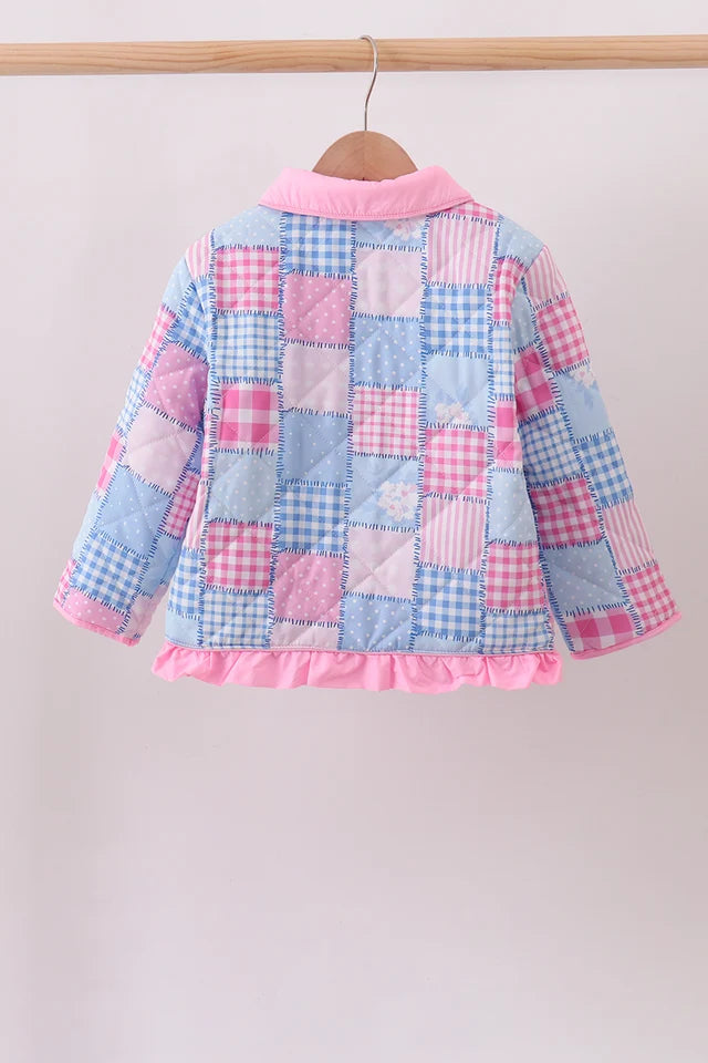 Pink & Blue Patchwork Ruffle Jacket