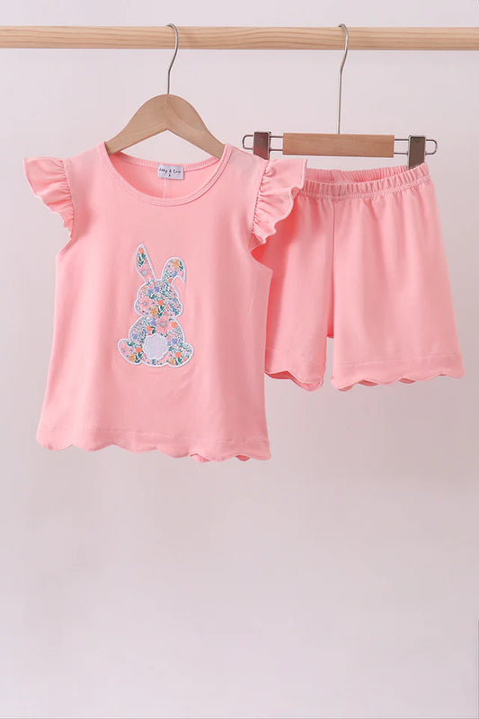 Pink Bunny Applique Shorts Set
